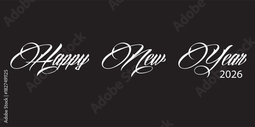 Happy New Year 2026 design vector. Slightly shiny chrome gradient concept, Trendy and unique 2026 new year logo design template. Vector illustration
