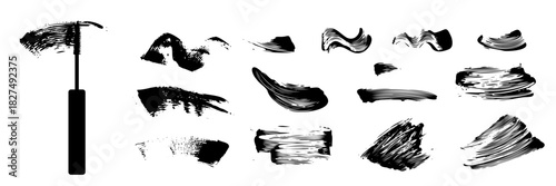 Mascara brush stroke isolated. Black eyelash makeup smudge