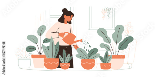 woman smiling with plant and flowers