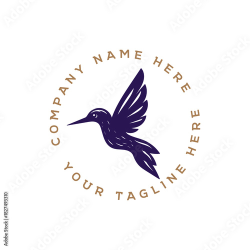Hummingbird or Colibri Bird Logo Design Badge Emblem Label Illustration Logo Design