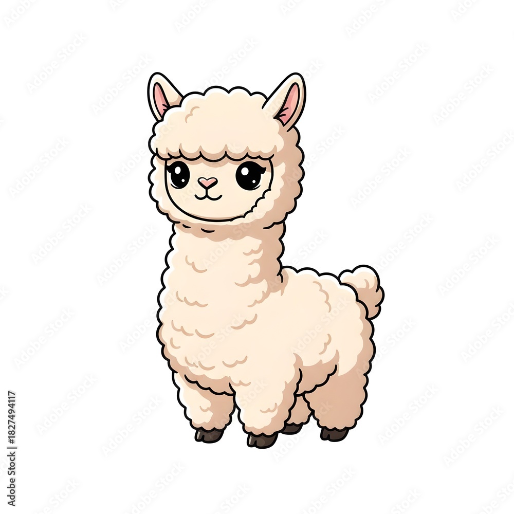 Obraz premium Baby alpaca with fluffy soft fur rounded shapes and adorable kawai style cut kawai images jpg