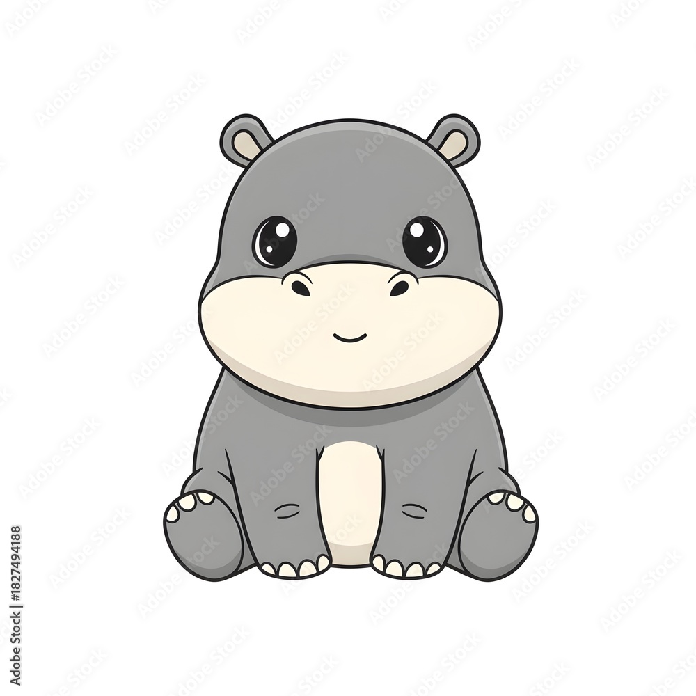 Naklejka premium Baby hippo sitting with tiny ears soft rounded body and adorable kawai character design cut kawai images jpg