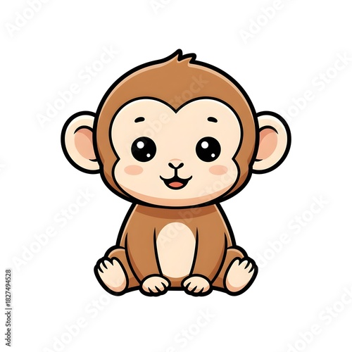 Sticker Tiny monkey smiling with soft rounded body clean shapes and adorable kawai style