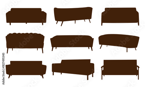 Sofas icon set vector silhouette on white background , hand drawn illustration for web ,banner and social media design .