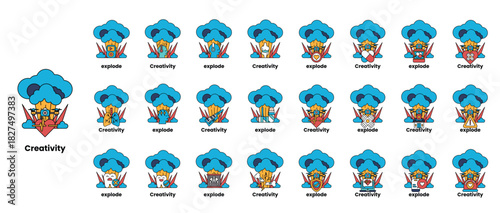 set of illustrations in the concept of bombs and creativity in a line style