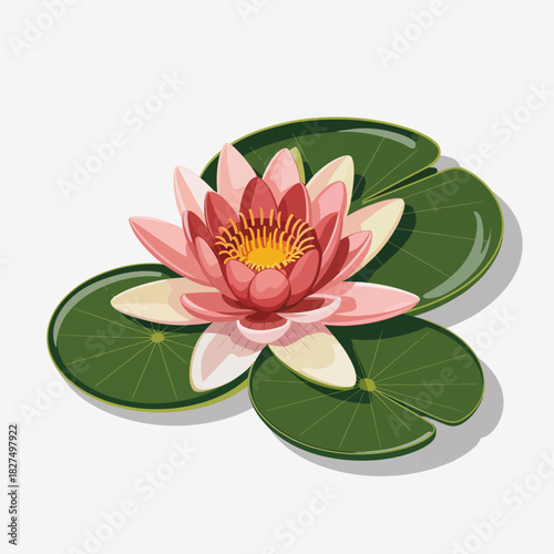 This image features a stunning lotus flower resting atop lush green lily pads in tranquil waters, symbolizing purity and enlightenment in a serene natural setting.
