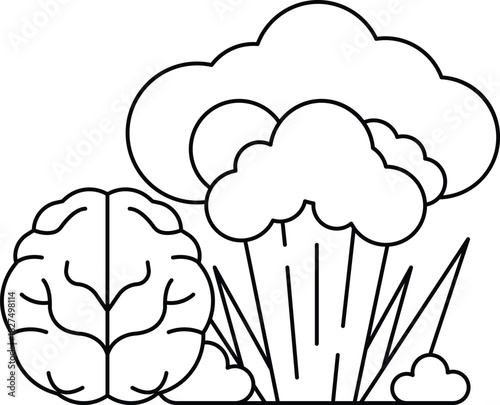 A brain and a cloud of smoke are drawn in black and white