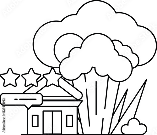 A building with a star on it and a building next to it