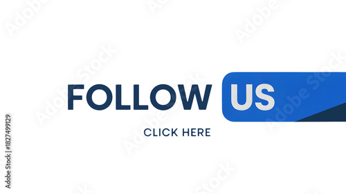 Follow us text with a click here button and a blue follow us button on a black background