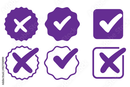 check mark icons. green check mark and red cross mark icon set. green tick and red x. symbols of approval and Decline, vector illustration