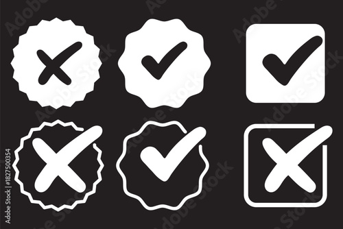 Checkmark cross symbols. Checkbox false wrong icons set. Vote checkmark, cross icons, symbols set. Vector icons