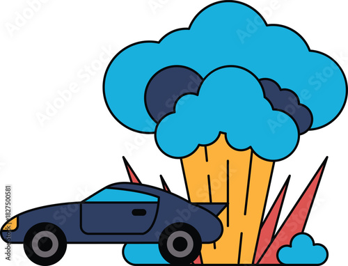 A car is driving through a field of grass