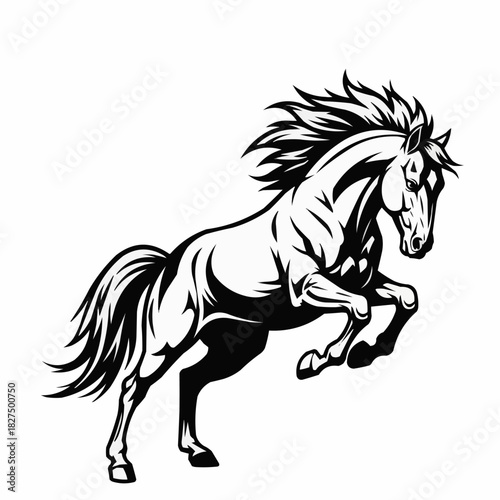 Powerful Rearing Horse Silhouette Dynamic Action Pose.