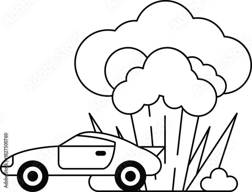 A car is driving through a field of grass