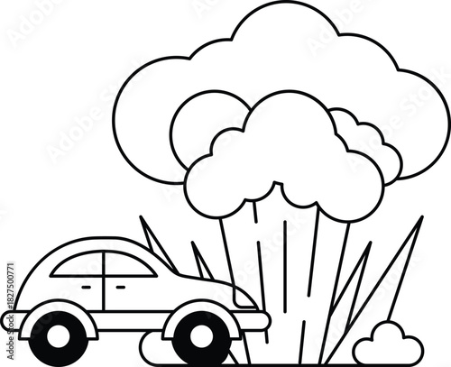 A car is in the middle of a cloud of smoke