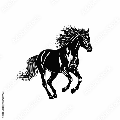 Majestic Black Horse Galloping Freely in Motion.