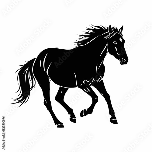 Elegant silhouette of a galloping black horse showcasing power and grace in motion.