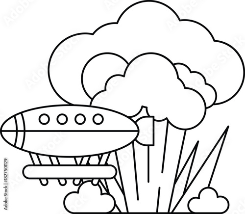 A cartoon drawing of a plane flying through a cloud of broccoli
