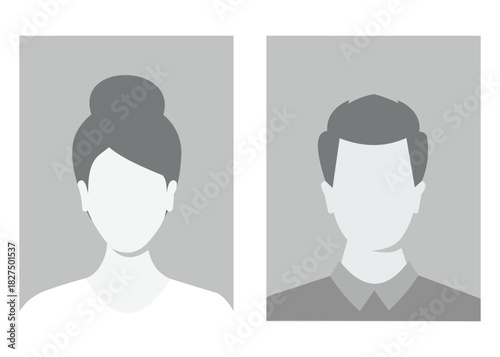 Simple gray avatars representing male and female profiles. Passport photos and more. Stock Illustration