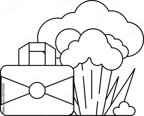 A suitcase is next to a cloud of smoke