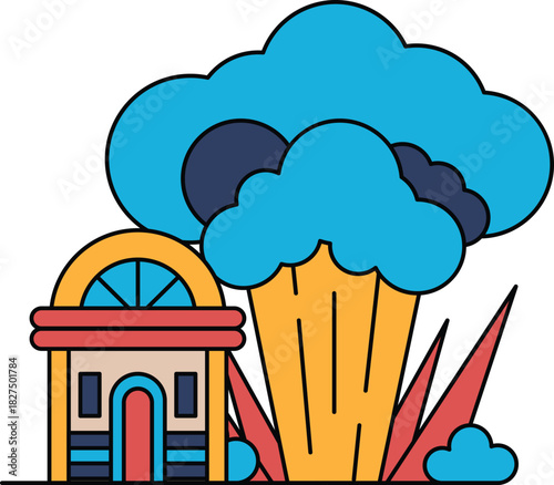 A house is shown next to a cloud of smoke