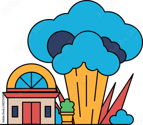 A house is shown next to a cloud of smoke