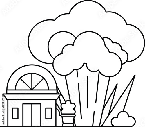 A house is shown next to a cloud of smoke