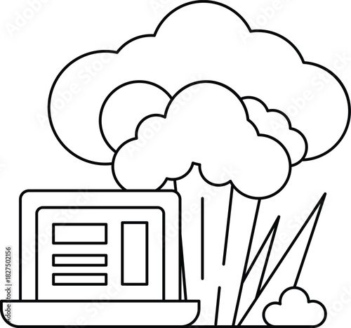 A laptop is on a table next to a large tree