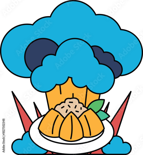 A chef is cooking food in a kitchen with a cloud of steam rising from the pot