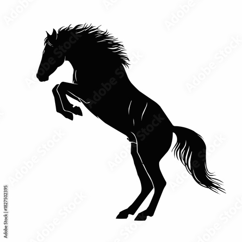 Dynamic black silhouette of a powerful horse rearing up.