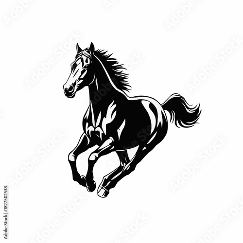 Majestic Black Horse Galloping Freely in Dynamic Motion.