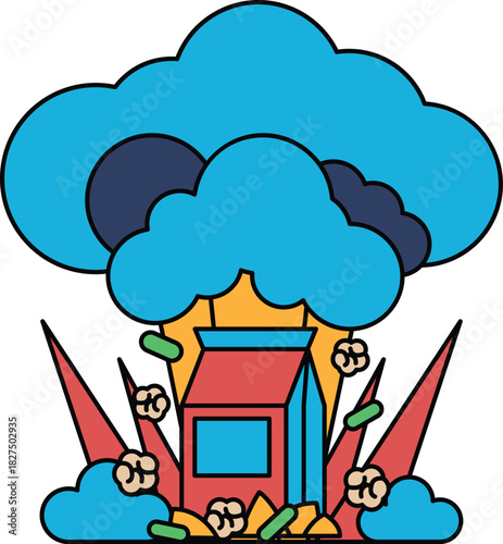 A cartoon drawing of a cloud with a box on top of it