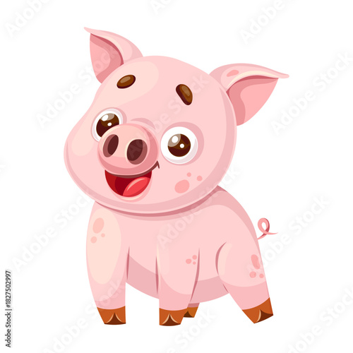 Cute vector cartoon pig character for kids, perfect for nursery designs, posters, stickers, educational materials, and playful childrens illustrations