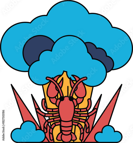 A crab is sitting on a cloud of white powder