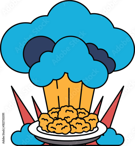 A white background with a cloud and a plate of food