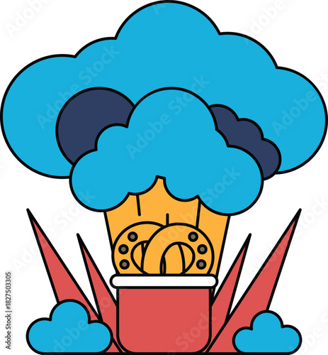 A cartoon drawing of a cloud with a pot of food in it