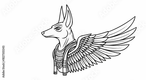 Ancient Egyptian Mythology Winged Jackal God Anubis Illustration.