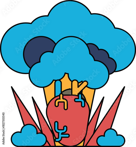 A drawing of a tree with a large, white, round object in the middle