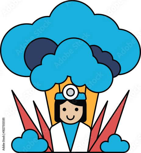 A woman is standing in front of a large cloud