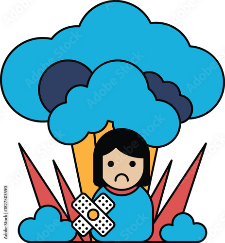 A girl is holding a bandage in her hand