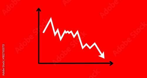 Bild auf Leinwand financial crisis on economic graph with white arrow on red background