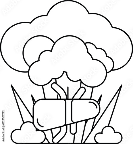 A cartoon of a bug holding a bomb in a field