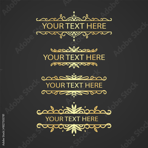 Set of Vintage decorative Golden lines. Text dividers. Line border. Lines separators, Borders, Set of various doodle style line dividers and arrow icons for design