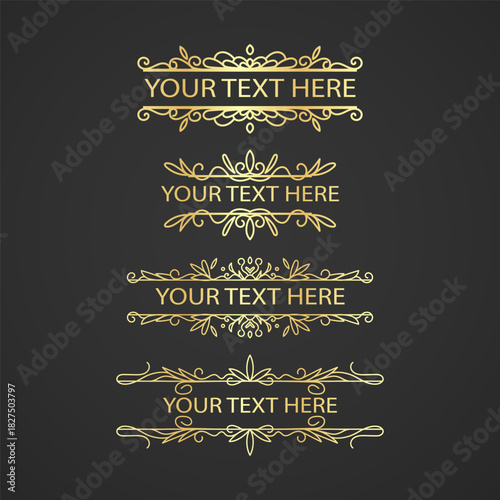 Set of Vintage decorative Golden lines. Text dividers. Line border. Lines separators, Borders, Set of various doodle style line dividers and arrow icons for design