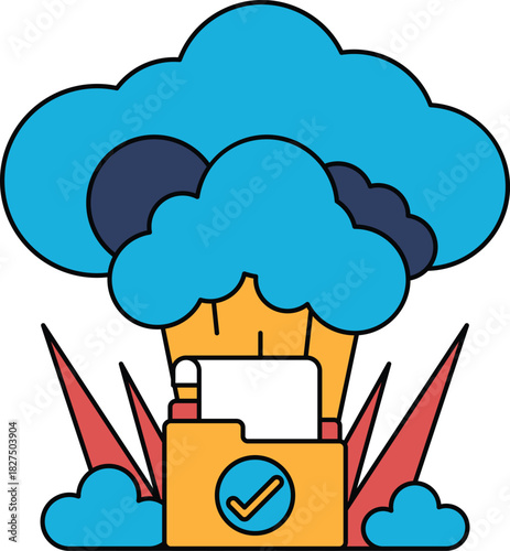 A white background with a cloud and a box with a check mark on it