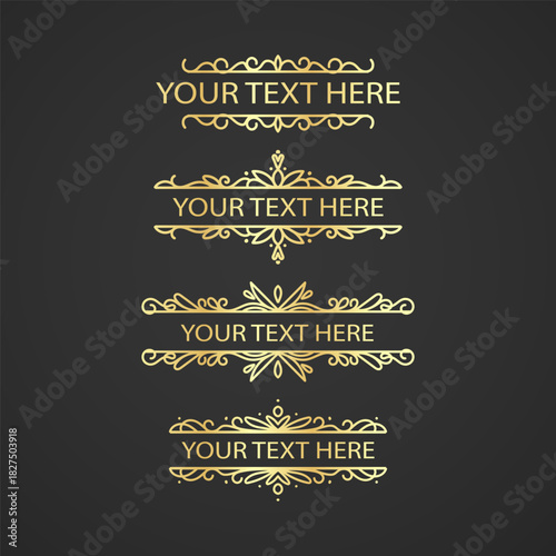 Set of Vintage decorative Golden lines. Text dividers. Line border. Lines separators, Borders, Set of various doodle style line dividers and arrow icons for design