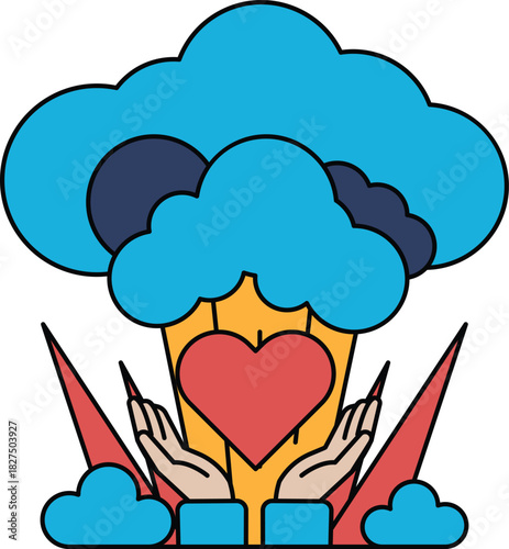 A drawing of a heart surrounded by two hands holding a tree