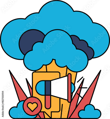 A cartoon of a cloud with a microphone and a heart