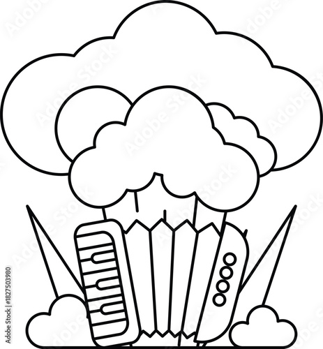A cartoon of a croupie with a keyboard and a cloud in the background