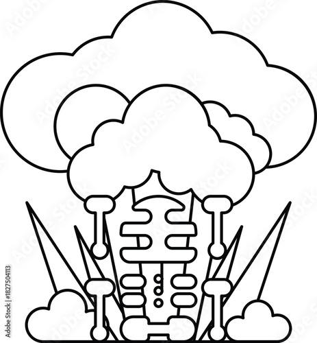 A black and white drawing of a skeleton